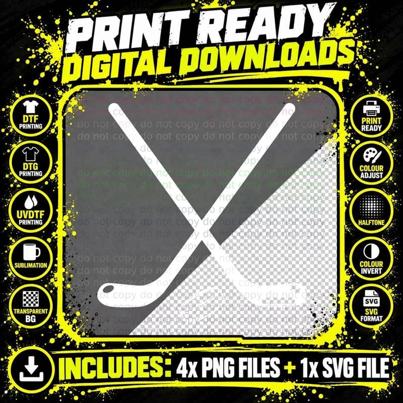 Hockey Sticks Crossed with Puck Hockey Graphic T-Shirt Png SVG Digital Bundle