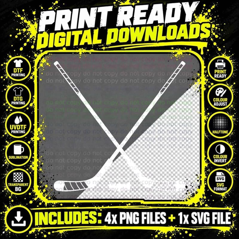 Hockey Sticks Crossed with Puck Hockey Tee Design Png SVG Digital Bundle