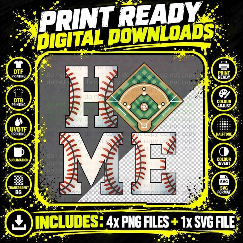 Home Baseball T-Shirt, Baseball Diamond Illustration Png SVG Digital Bundle