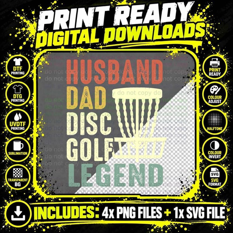 Husband Dad Disc Golf Legend Disc Golf T-Shirt Png SVG Digital Bundle