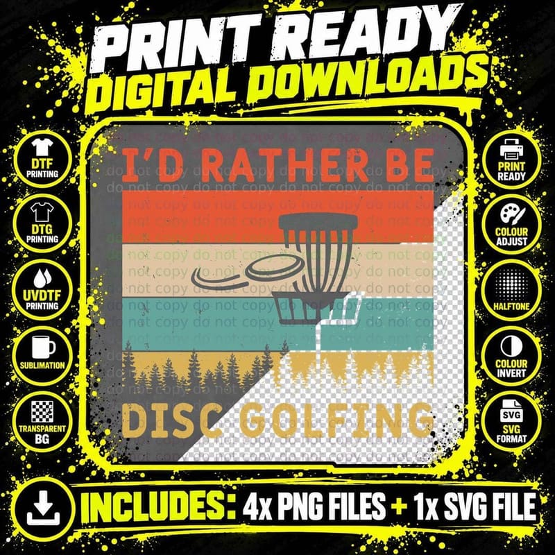 I'd Rather Be Disc Golfing Disc Golf Design T-Shirt Png SVG Digital Bundle