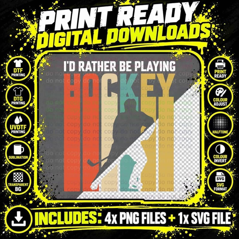 I'd Rather Be Playing Hockey T-Shirt Png SVG Digital Bundle