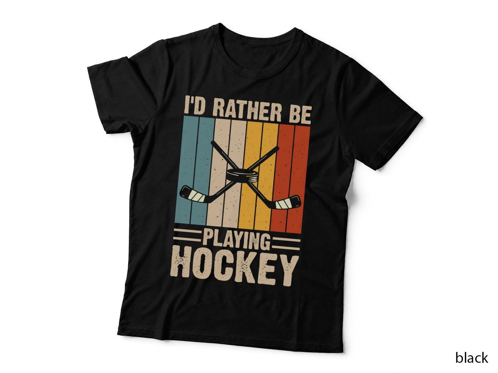 I'd Rather Be Playing Hockey T-Shirt, Hockey Sticks Crossed with Puck