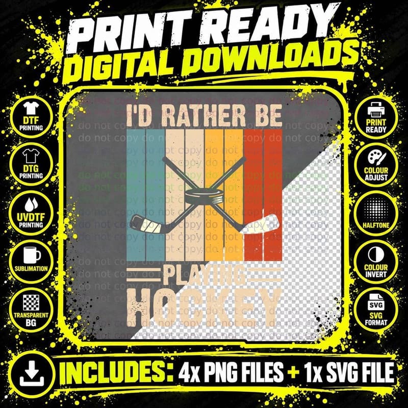 I'd Rather Be Playing Hockey T-Shirt Png SVG Digital Bundle
