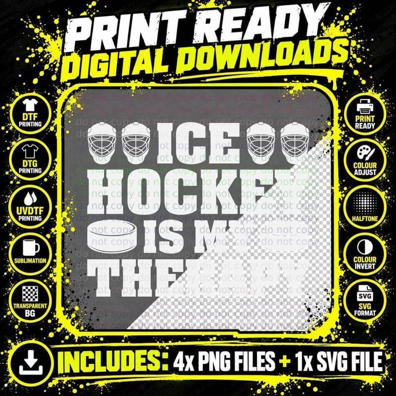 Ice Hockey Is My Therapy Hockey T-Shirt Png SVG Digital Bundle