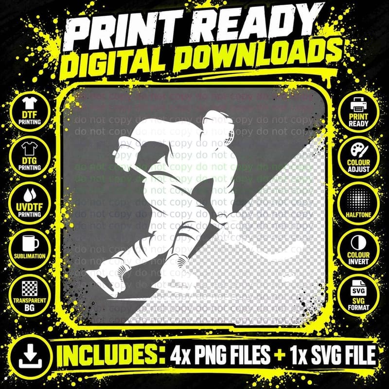 Ice Hockey Player in Action Hockey T-Shirt Png SVG Digital Bundle