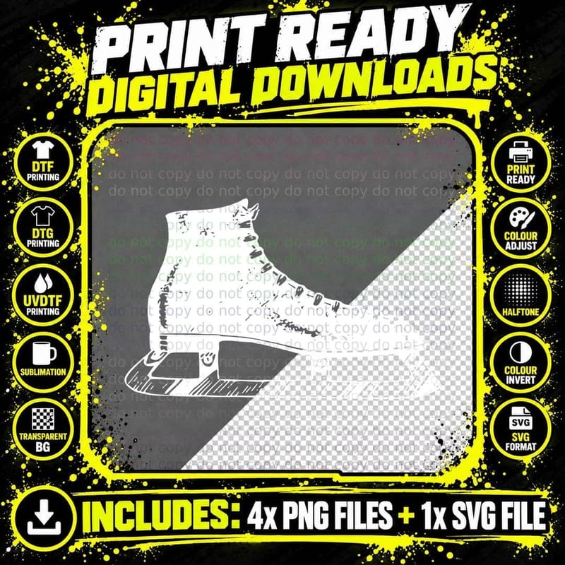 Ice Skate Boot Illustration Hockey T-Shirt Png SVG Digital Bundle
