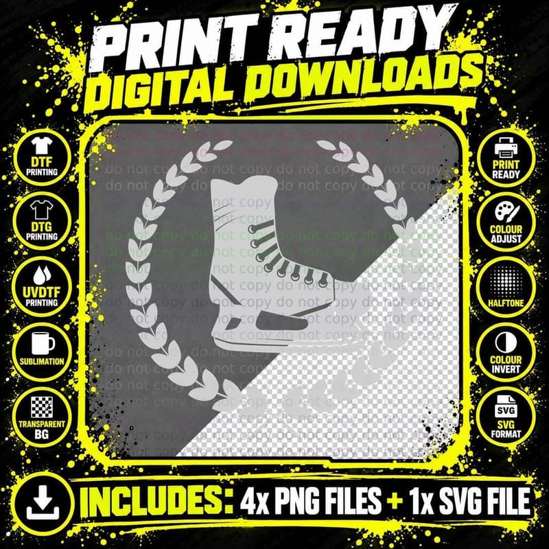 Ice Skate Laurel Design Hockey T-Shirt Png SVG Digital Bundle