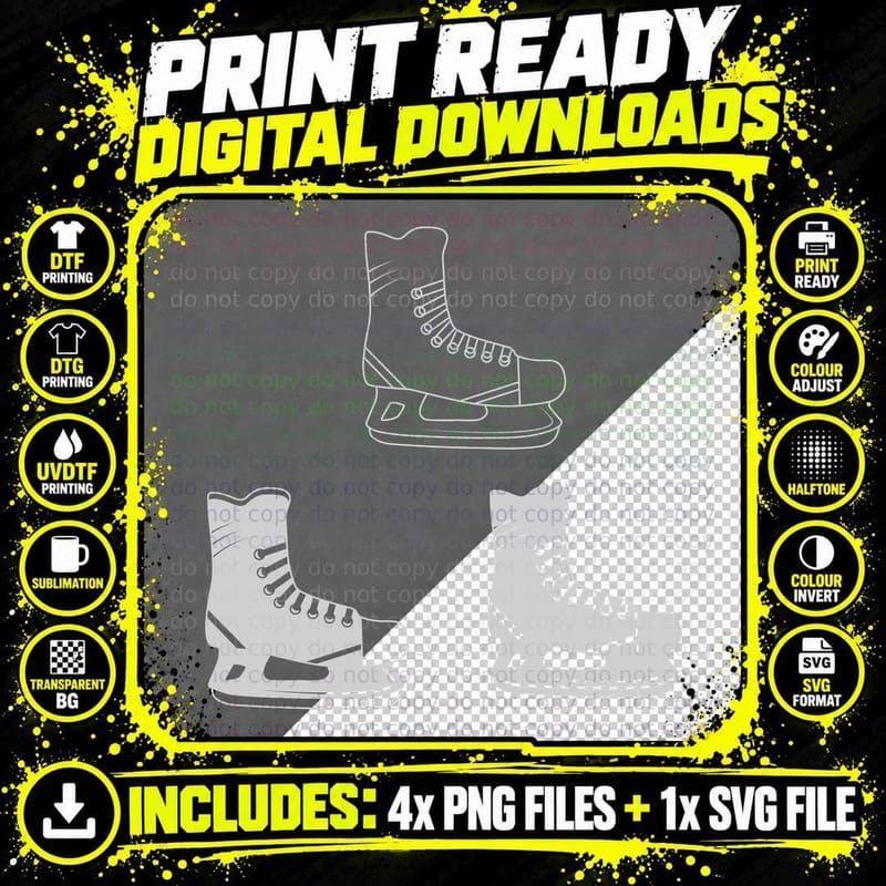 Ice Skates in Gray Gradient Hockey T-Shirt Png SVG Digital Bundle