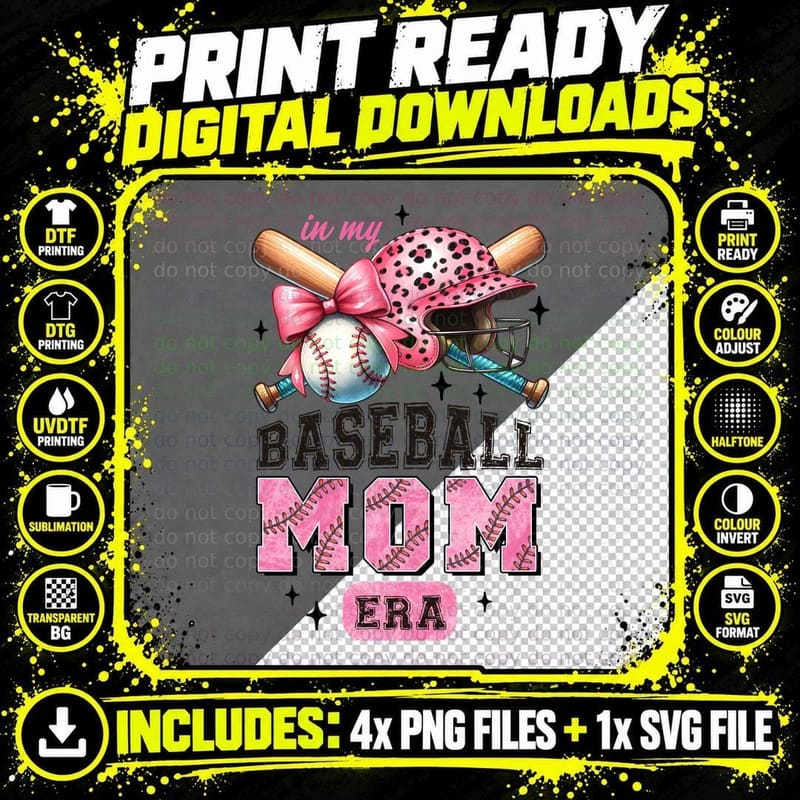 In My Baseball Mom Era Baseball T-Shirt Png SVG Digital Bundle