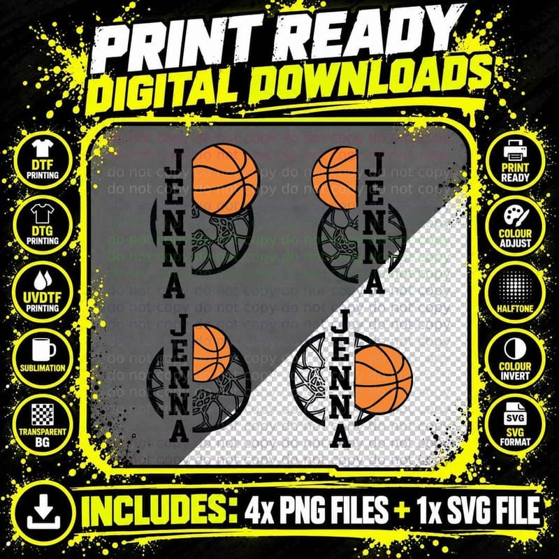 Jenna Basketball T-Shirt, Basketball Giraffe Silhouette Png SVG Digital Bundle