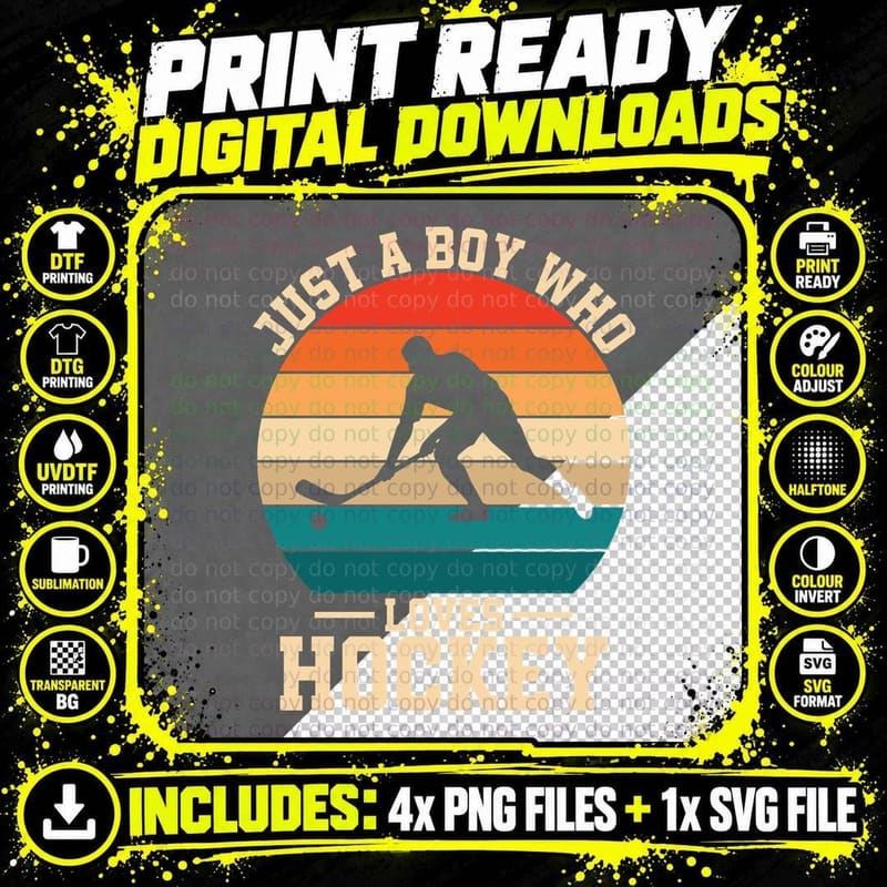 Just a Boy Who Loves Hockey T-Shirt Png SVG Digital Bundle