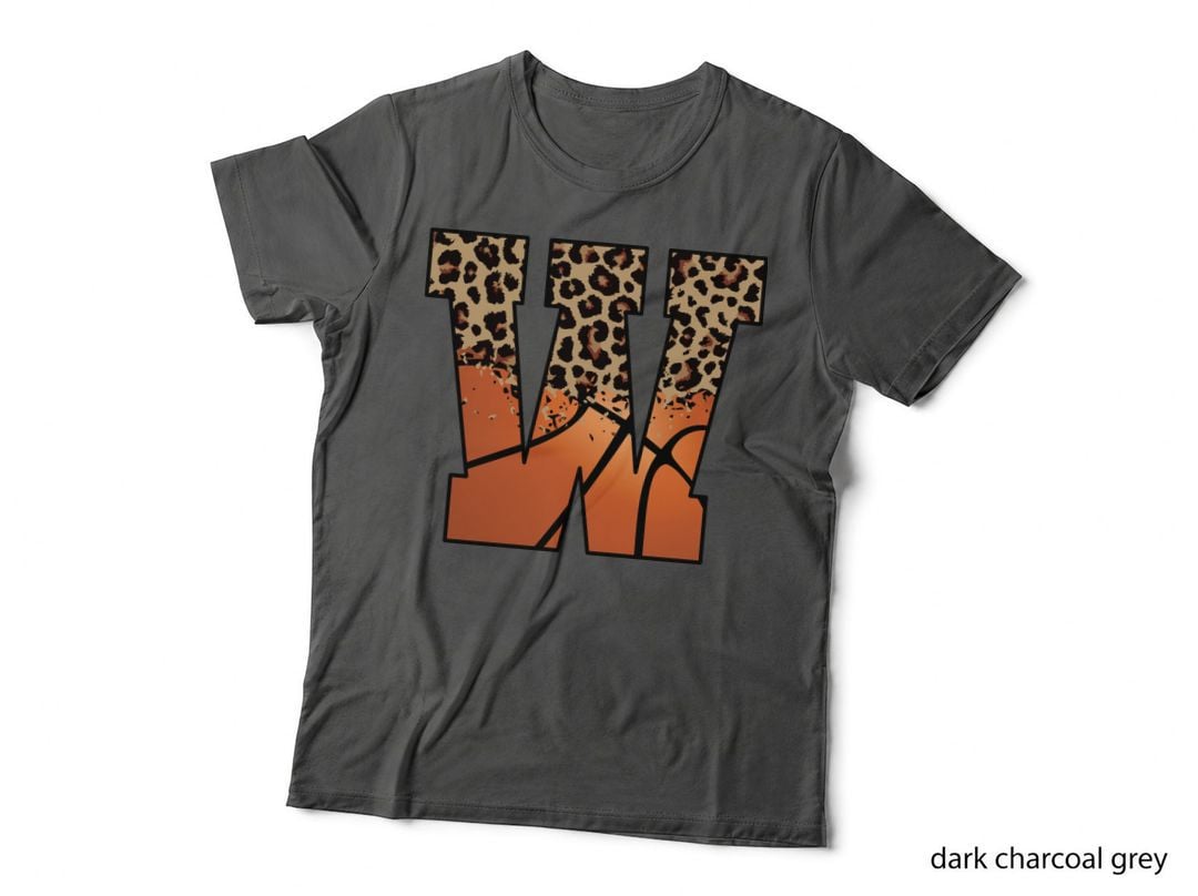 Leopard Print Letter W on Orange Background Basketball T-Shirt