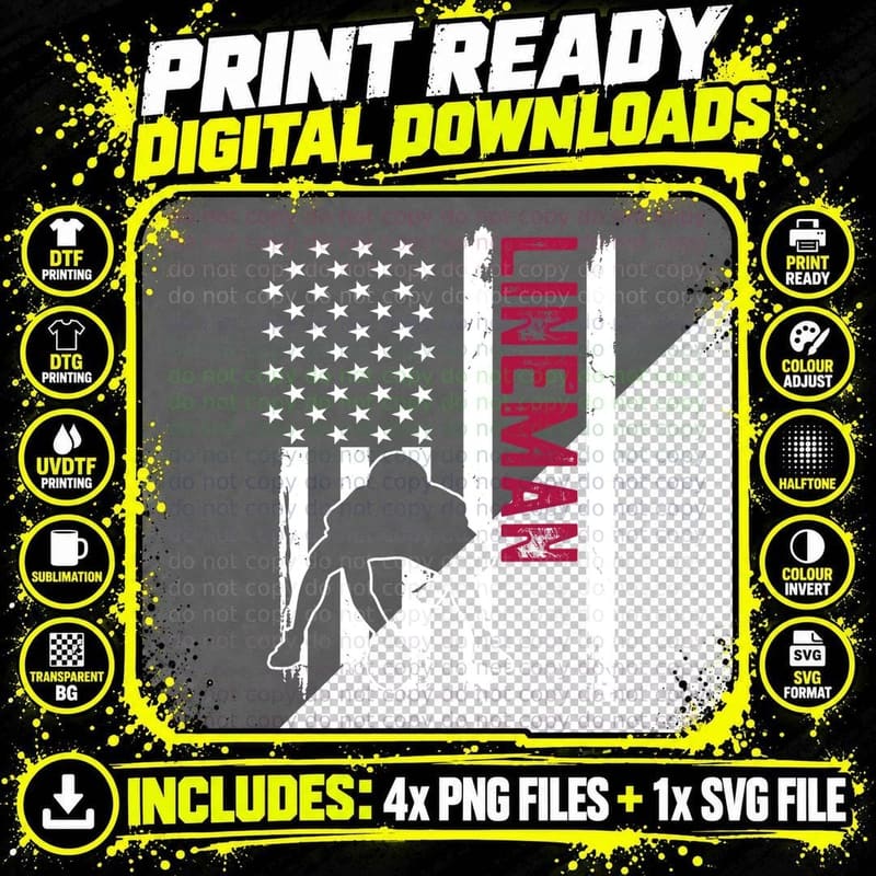 Lineman Football T-Shirt, Lineman Silhouette with Png SVG Digital Bundle