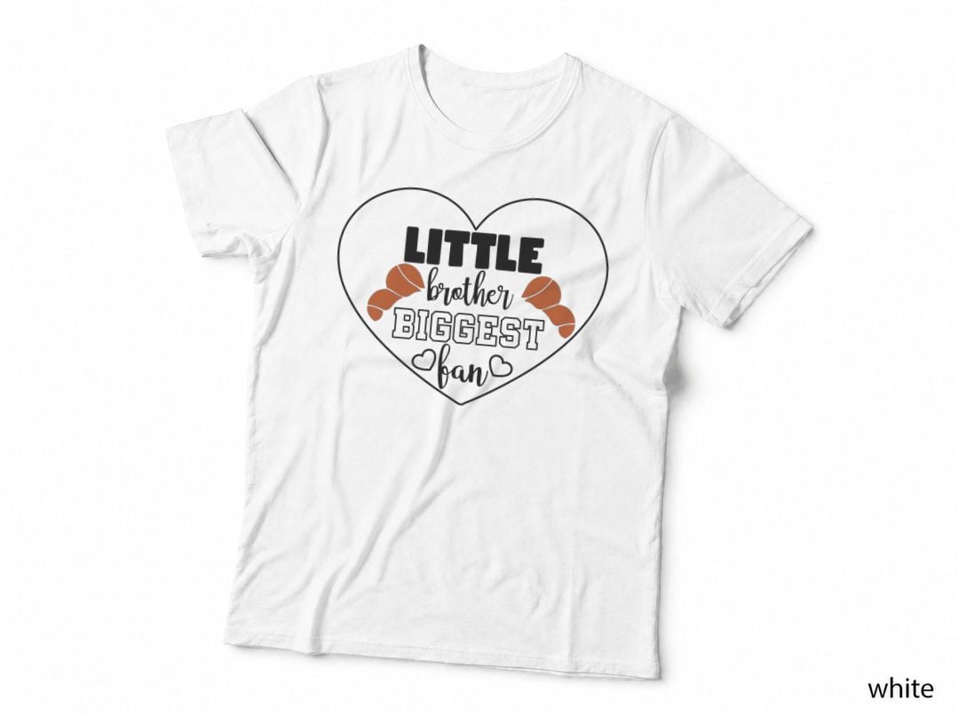 Little Brother Biggest Fan Basketball T-Shirt, Heart-Shaped Graphic with Sports