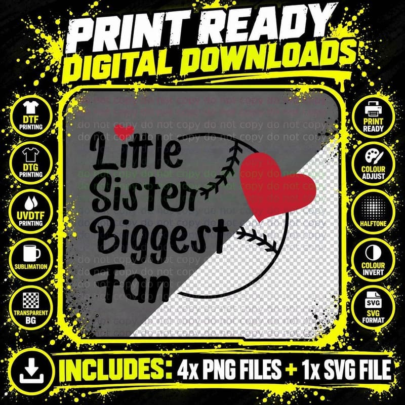 Little Sister Biggest Fan Baseball T-Shirt Png SVG Digital Bundle