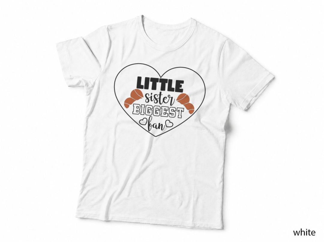 Little Sister Biggest Fan Basketball T-Shirt, Heart-Shaped Tennis-Themed