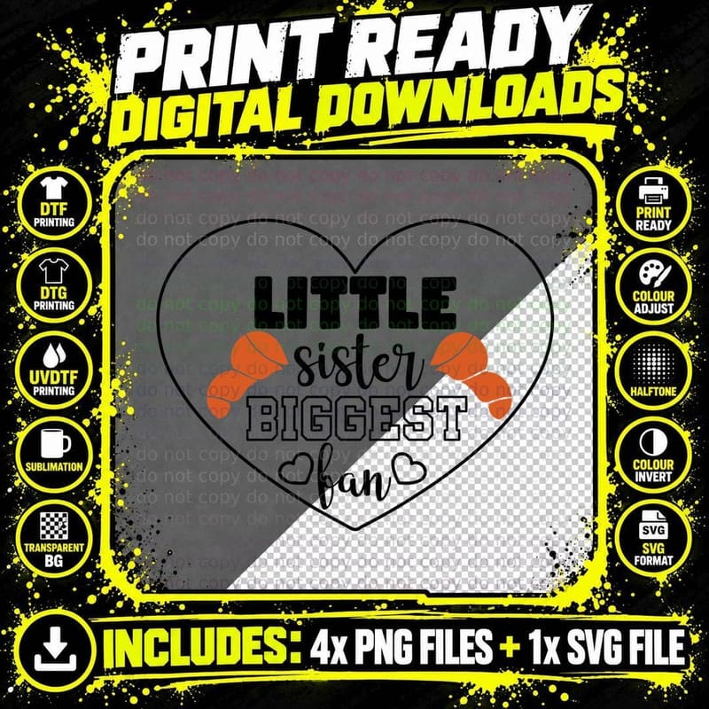 Little Sister Biggest Fan Basketball T-Shirt Png SVG Digital Bundle