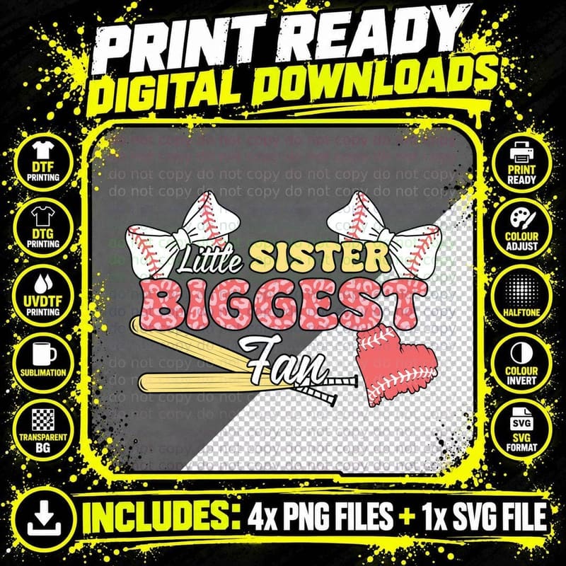 Little Sister Biggest Fan Softball T-Shirt Png SVG Digital Bundle