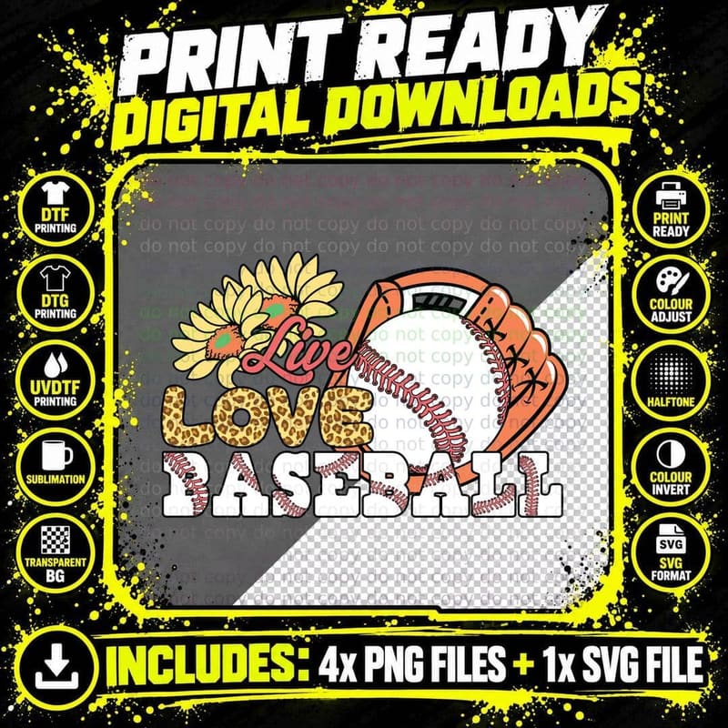 Live Love Baseball Softball T-Shirt Png SVG Digital Bundle
