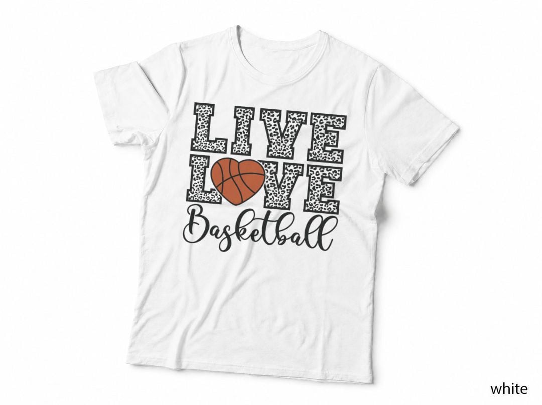 Live Love Basketball T-Shirt, Leopard Print Basketball Heart Graphic