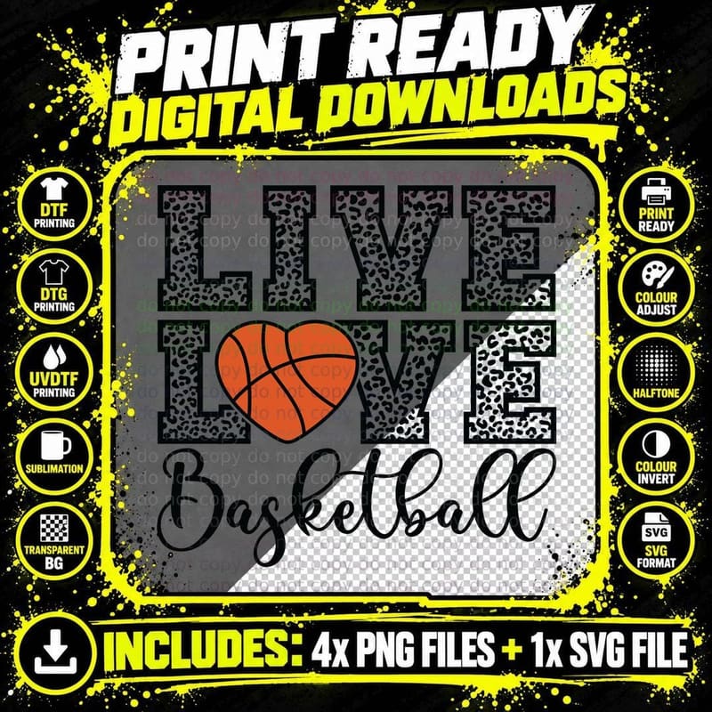 Live Love Basketball T-Shirt, Leopard Print Basketball Png SVG Digital Bundle
