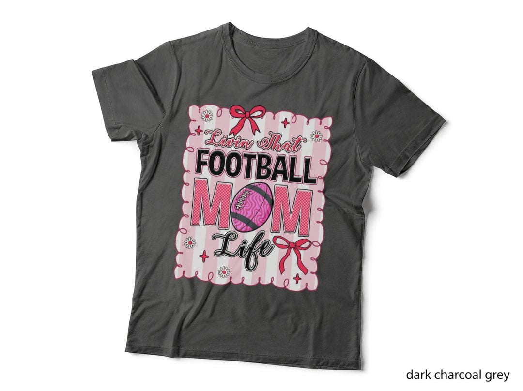 Livin That Football Mom Life Football T-Shirt, Pink Striped Football Mom Life