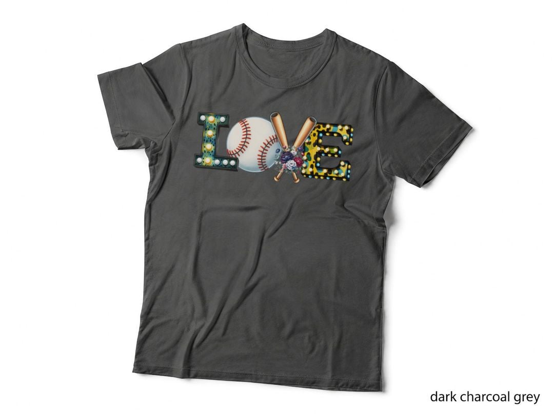 Love Baseball T-Shirt, Baseball Bats and Flowers with Love Graphic Tee