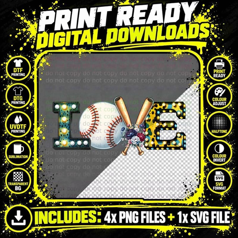 Love Baseball T-Shirt, Baseball Bats and Flowers with Png SVG Digital Bundle