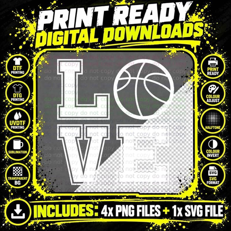 Love Basketball Art T-Shirt, Basketball-Themed Png SVG Digital Bundle
