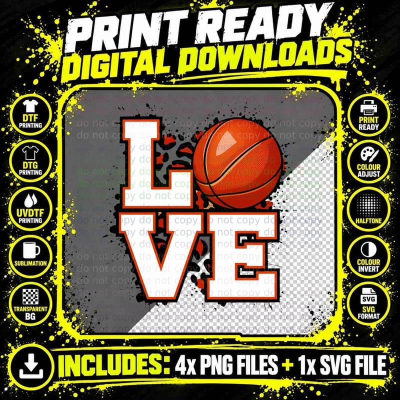 Love Basketball T-Shirt, Basketball Splatter Art Graphic Png SVG Digital Bundle