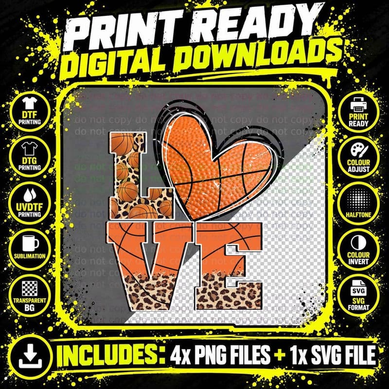 Love Basketball T-Shirt, Basketball-Themed Heart Pattern Png SVG Digital Bundle