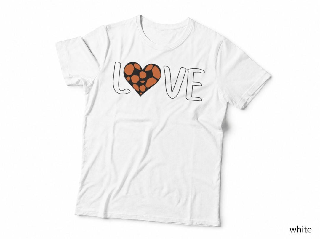 Love Basketball T-Shirt, Heart-Shaped Orange Pattern on Gray Graphic Tee