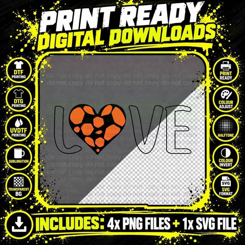 Love Basketball T-Shirt, Heart-Shaped Orange Pattern on Png SVG Digital Bundle