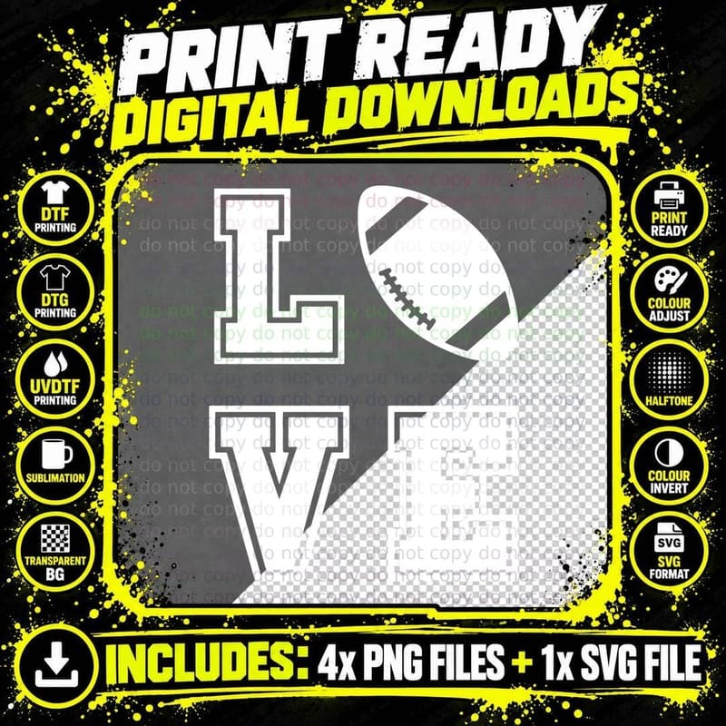 Love Football T-Shirt, Football-Themed Love Design Png SVG Digital Bundle