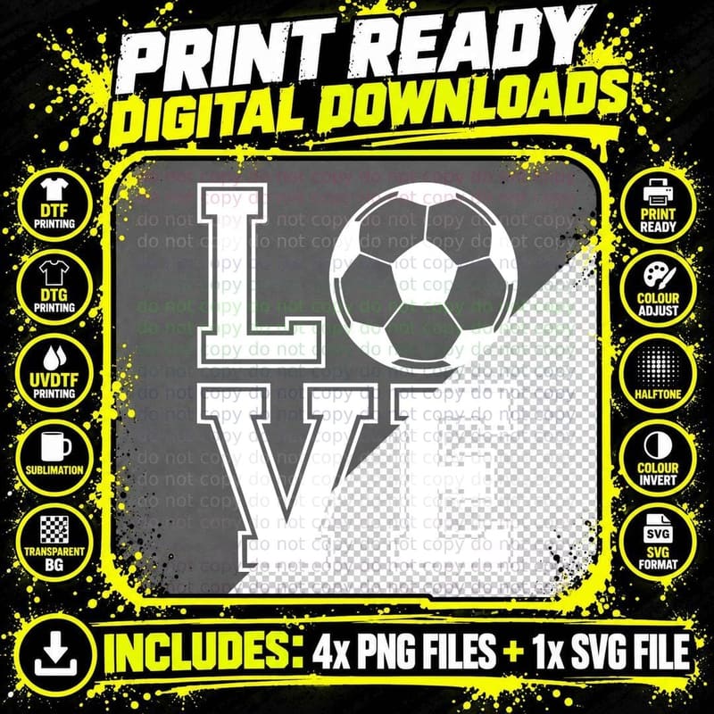 Love Soccer T-Shirt, Soccer Ball Love Graphic Tee Png SVG Digital Bundle