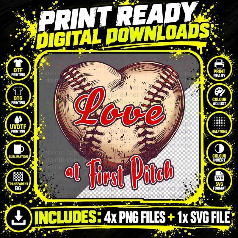 Love at First Pitch Baseball T-Shirt Png SVG Digital Bundle
