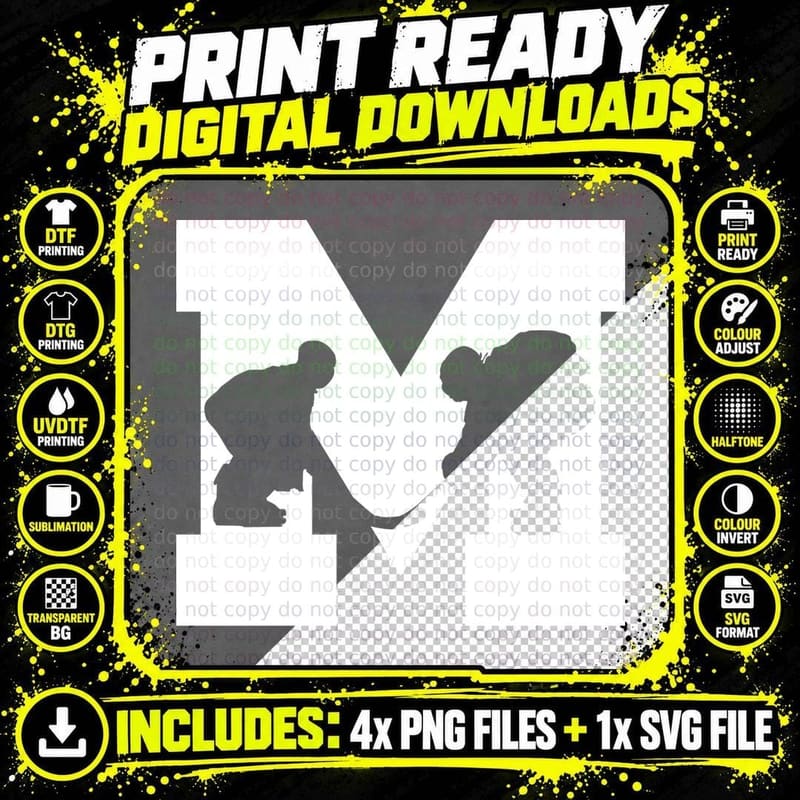 M Hockey T-Shirt, Hockey Players in Silhouette Graphic Png SVG Digital Bundle
