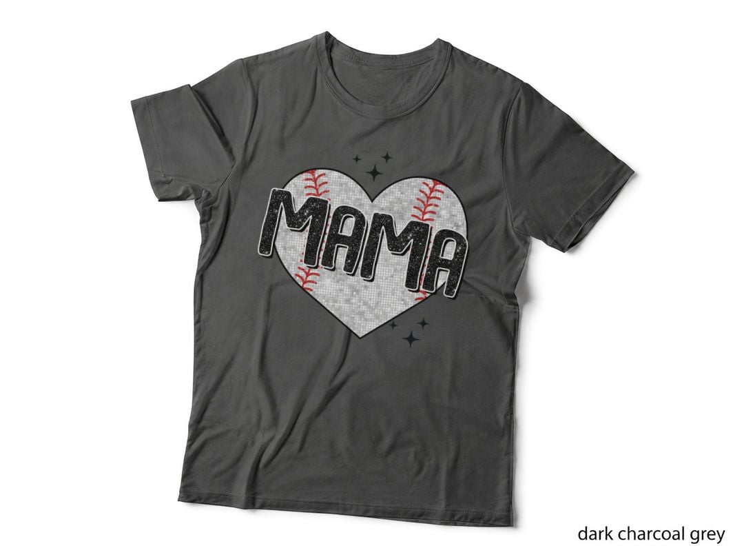 Mama Baseball T-Shirt, Baseball-Themed Heart with Sparkles Graphic Tee