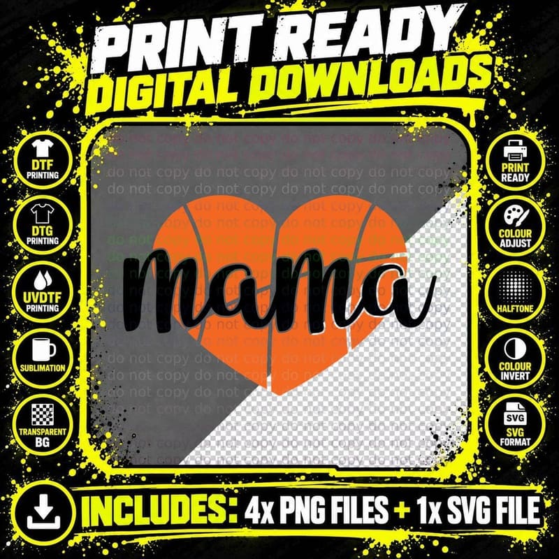 Mama Basketball T-Shirt, Basketball Heart Shape Graphic Png SVG Digital Bundle