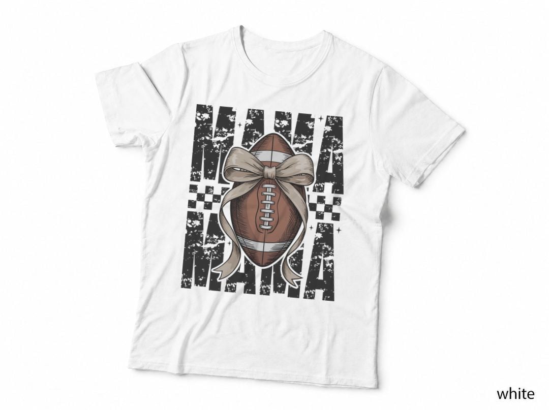Mama Football T-Shirt, Football with Bow on Textured Graphic Tee