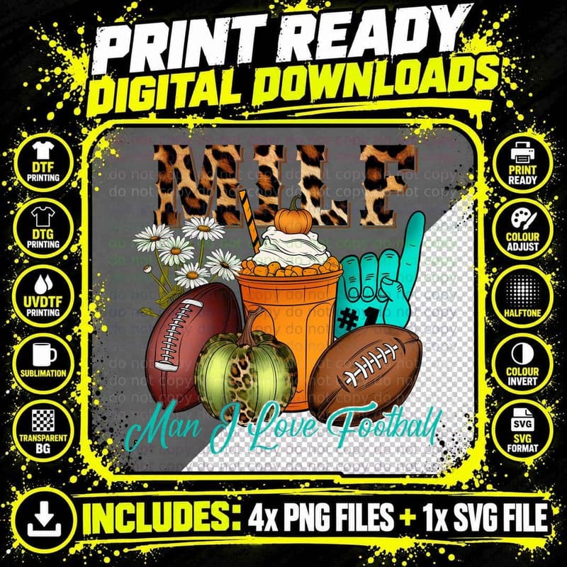 Man I Love Football T-Shirt, Football Pumpkins Flowers Png SVG Digital Bundle