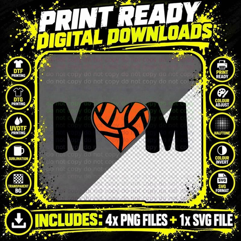 Mom Basketball T-Shirt, Basketball Heart Mom Graphic Tee Png SVG Digital Bundle