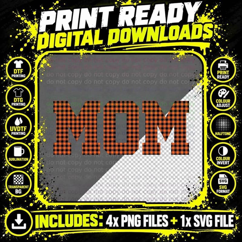 Mom Basketball T-Shirt, Plaid Patterned Letters on Png SVG Digital Bundle