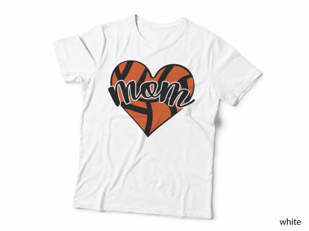 Mom Basketball T-Shirt, Tiger Heart Silhouette Graphic Tee