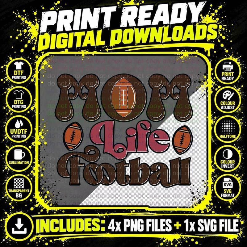 Mom Life Football T-Shirt, Football-Themed Graphic with Png SVG Digital Bundle
