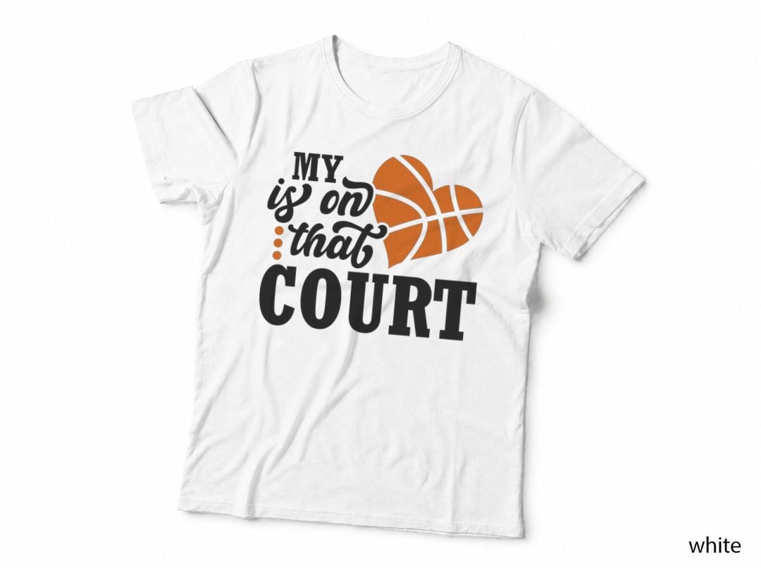 My Heart Is on That Court Basketball T-Shirt, Basketball Heart Court Theme