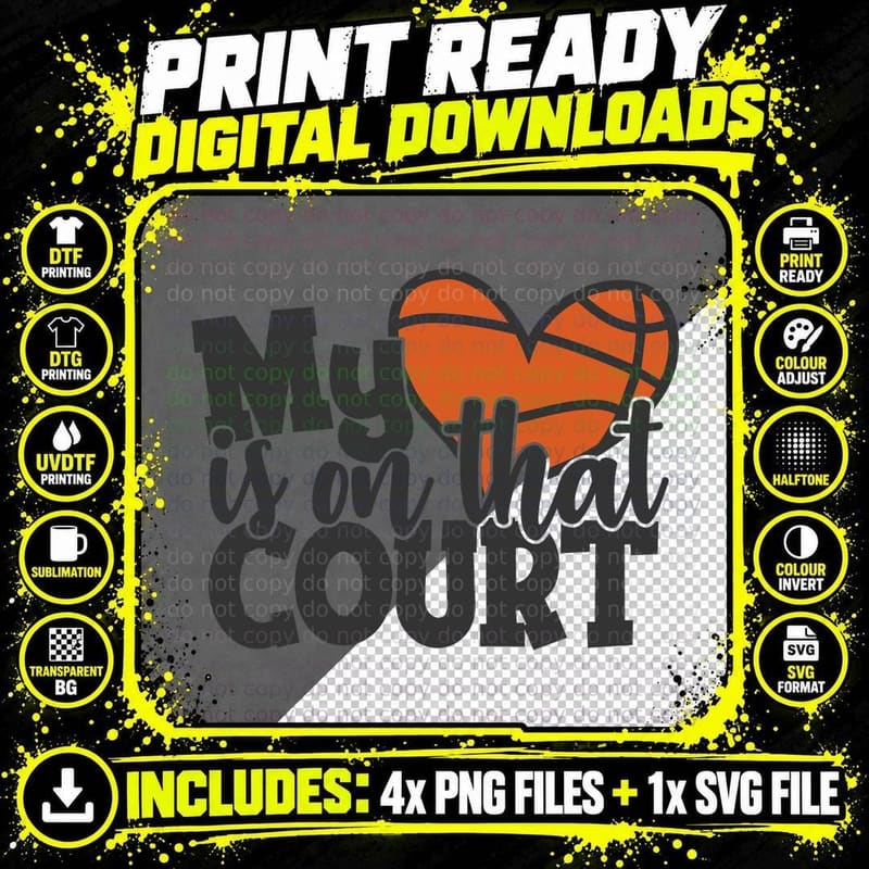My Heart Is on That Court Basketball T-Shirt Png SVG Digital Bundle