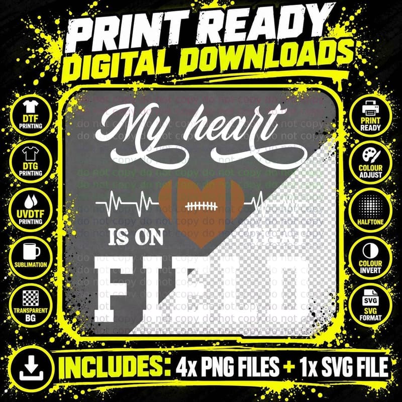 My Heart Is on That Field Football T-Shirt Png SVG Digital Bundle