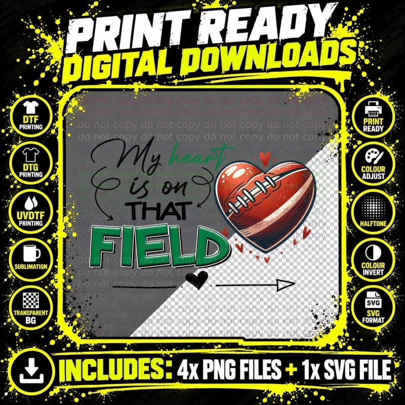 My Heart Is on That Field Football T-Shirt Png SVG Digital Bundle